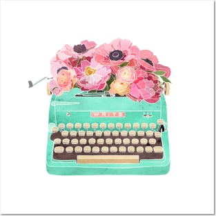 Typewriter with Flowers Posters and Art